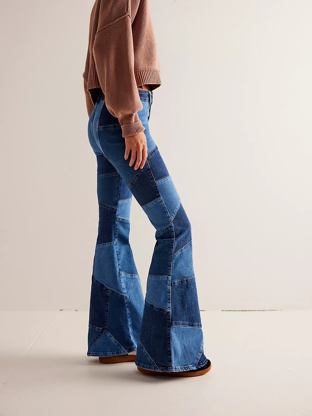 Free People We The Free No Boundaries Pieced Jeans Flare Patchwork Blue Size 27